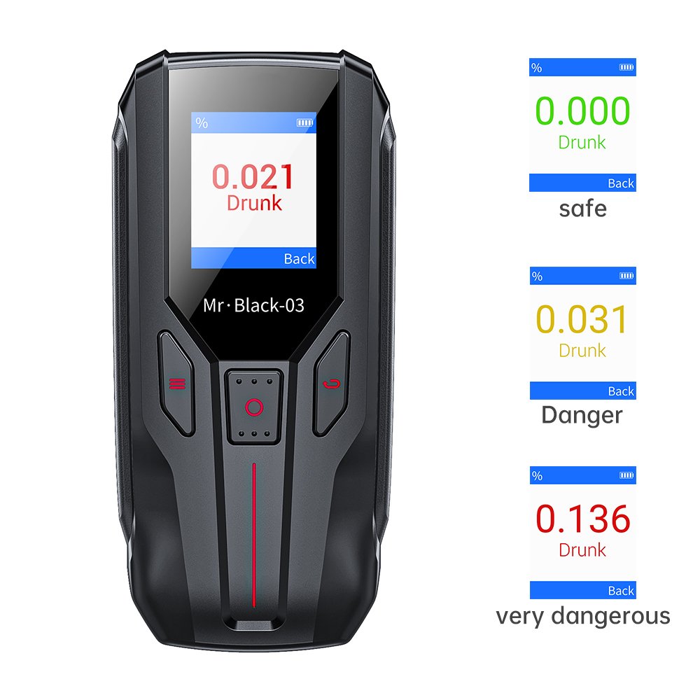 Color LCD Display Alcohol Tester Breathalyzer Detector Sensor Mr. BLACK 3 Compliant with CE ROSH PSE