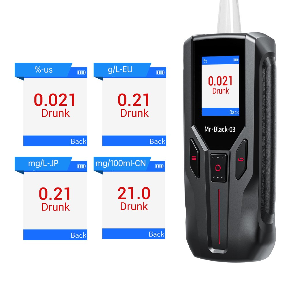 Color LCD Display Alcohol Tester Breathalyzer Detector Sensor Mr. BLACK 3 Compliant with CE ROSH PSE