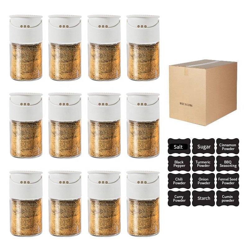 AMZ popularity 12PCS High Quality Double-Caliber Bamboo Salt Shaker 3.4oz Household Glass with Cumin Pepper Factory Wholesale