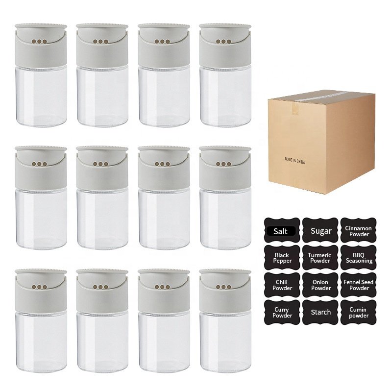 AMZ popularity 12PCS High Quality Double-Caliber Bamboo Salt Shaker 3.4oz Household Glass with Cumin Pepper Factory Wholesale