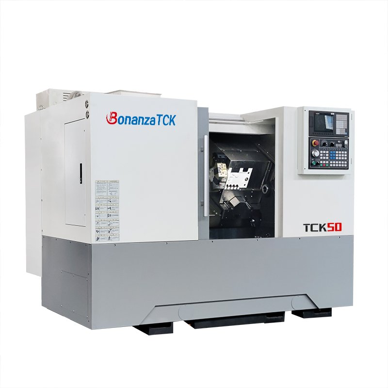 65mm spindle bore 8 tool station turret 2 axis slant bed cnc lathe machine TCK50G