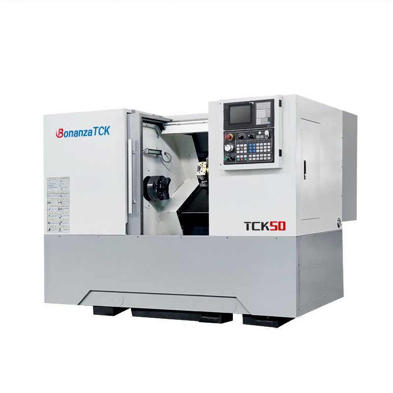 65mm spindle bore 8 tool station turret 2 axis slant bed cnc lathe machine TCK50G