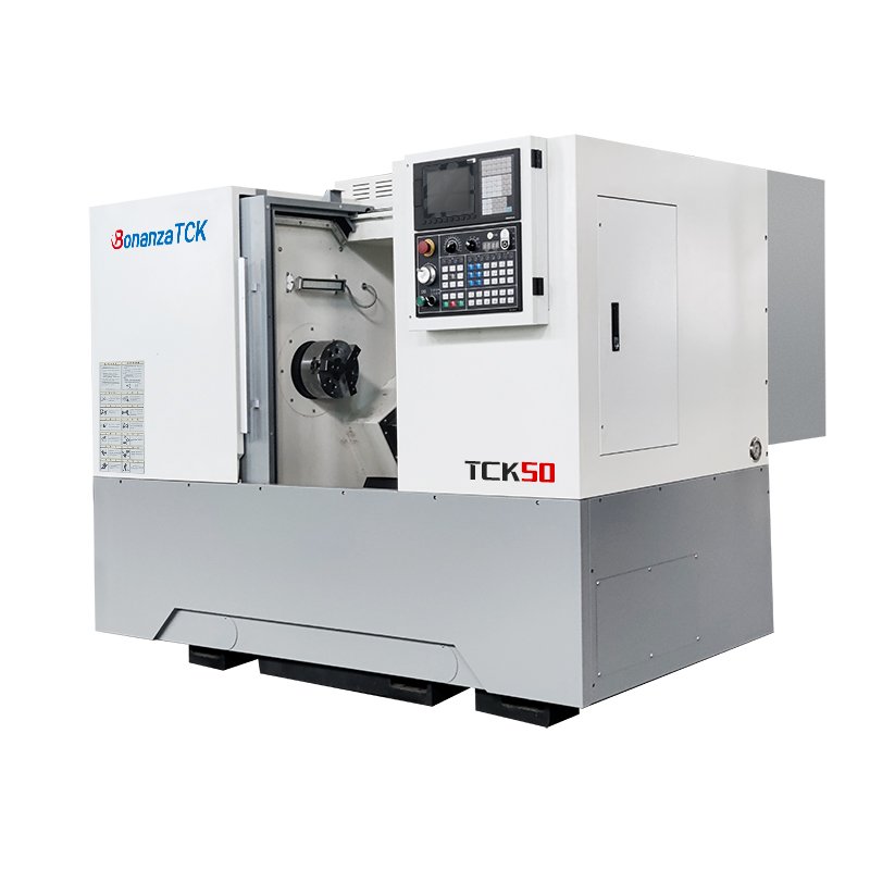 65mm spindle bore 8 tool station turret 2 axis slant bed cnc lathe machine TCK50G