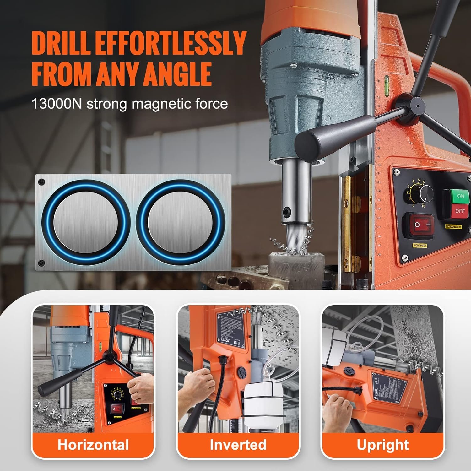 Electric Mag Drill Press Vertical Hole Drilling Metal Surface Industrial Variable Speed Rotary Tool Machine Magnetic Drill Press