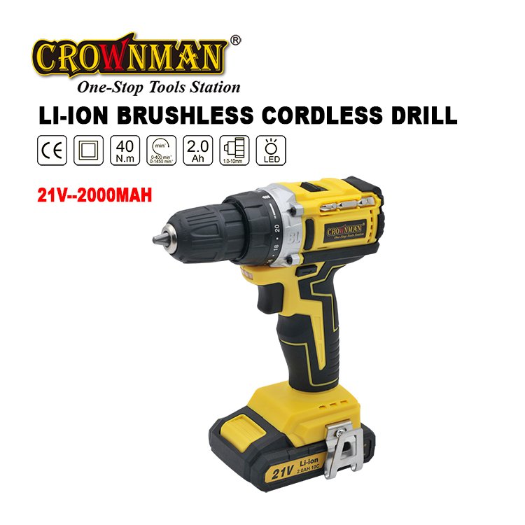 CROWNMAN Power Brushless Motor 40N.m 10mm Chuck 21V Cordless Drill