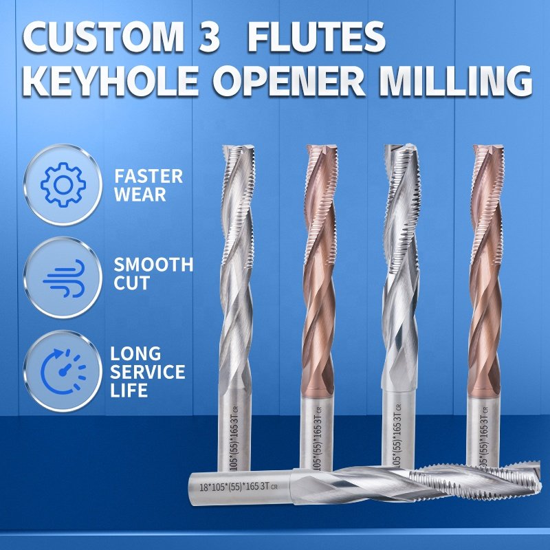 Woodworking 3 groove keyhole opener milling CNC wooden door lock hole mortise slotting trimming customization