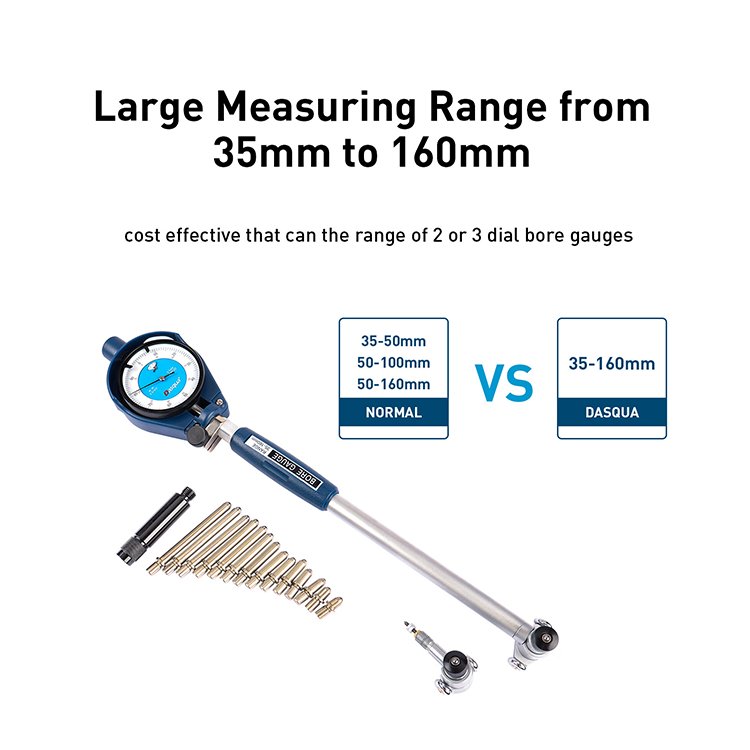 DASQUA High Precision 35-160mm Dial Bore Gauge Set 0.01 Graduation Alesometro 1.4-6 Inch Alexometro Cylinder Dial Bore Gauge