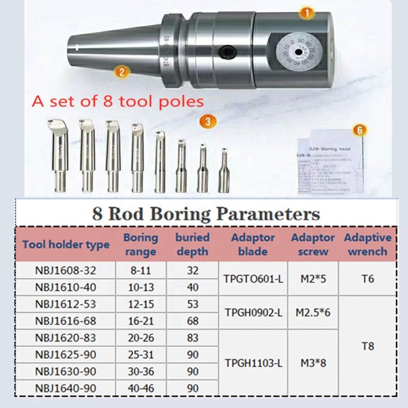 High precision NBJ16 Boring tool BT40 set boring bar Fine adjustable small diameter boring bar NBJ16 BT40 BT50 BT30