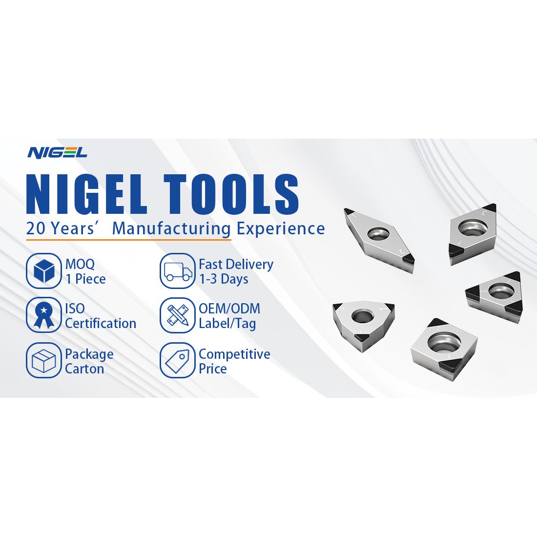 Nigel Cubic Boron Nitride CBN Inserts Hexagonal WNGA080408 External Circular Slotting Inner Bore CNC Turning Tool