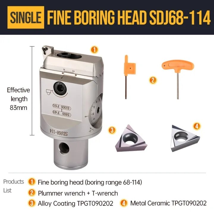 SDJ Fine Boring Head High Precision Adjustable Boring Tool Holder Bore Head SDJ68-114