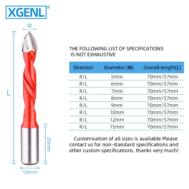 5mm 6mm 7mm 8mm 9mm 10mmCustom tungsten carbide tipped through hole drill bit for cnc wood drilling