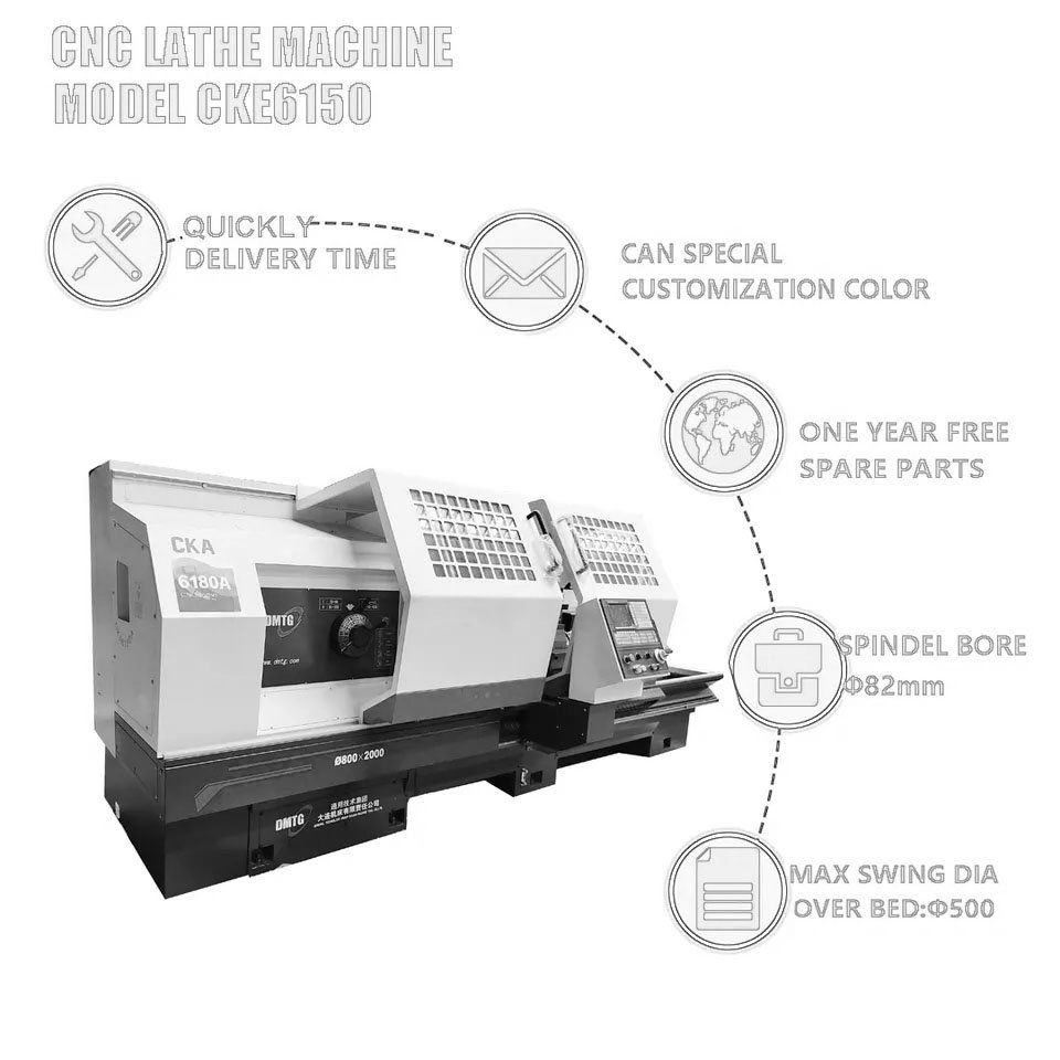 CE 3 Jaw Chuck 6 Position Revolver Head CK6150 Flat Bed CNC Lathe Machinery Metal Turning Lathe Machine Price