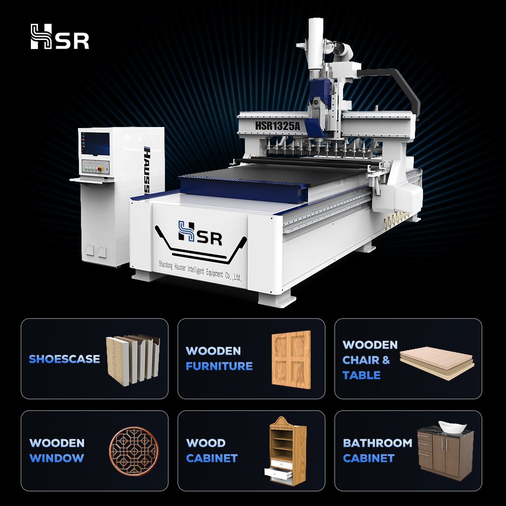 Hausser easy operation 3 axis nesting 1325 atc cnc wood router machine for mdf cutting wooden furniture door making