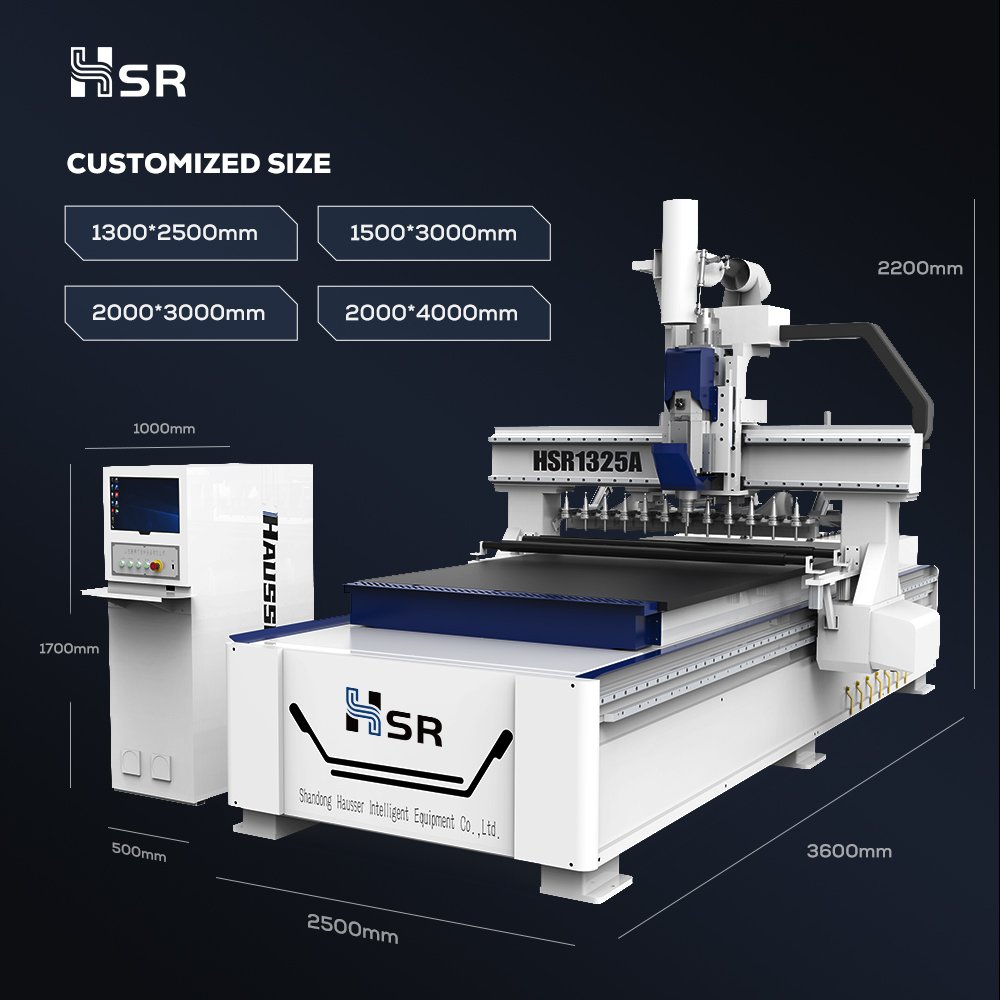 Hausser easy operation 3 axis nesting 1325 atc cnc wood router machine for mdf cutting wooden furniture door making