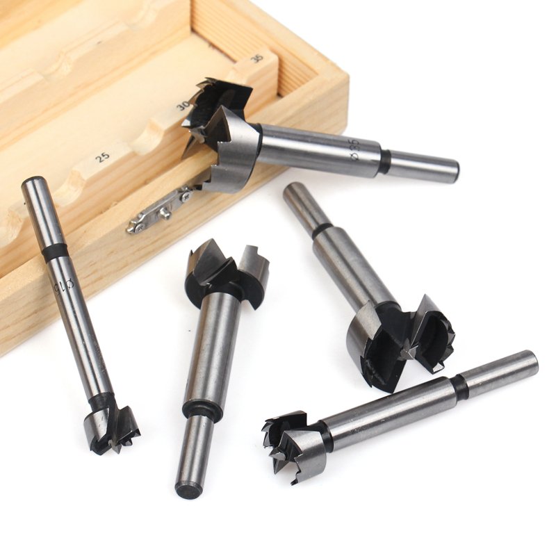 5PCS High Carbon Steel Forstner Tips Woodworking Tools Hole Saw Cutter Hinge Boring Drill Bits Round Shank