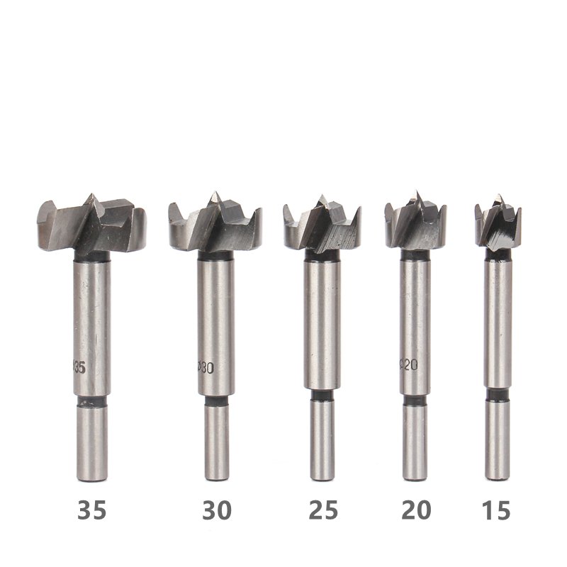 5PCS High Carbon Steel Forstner Tips Woodworking Tools Hole Saw Cutter Hinge Boring Drill Bits Round Shank