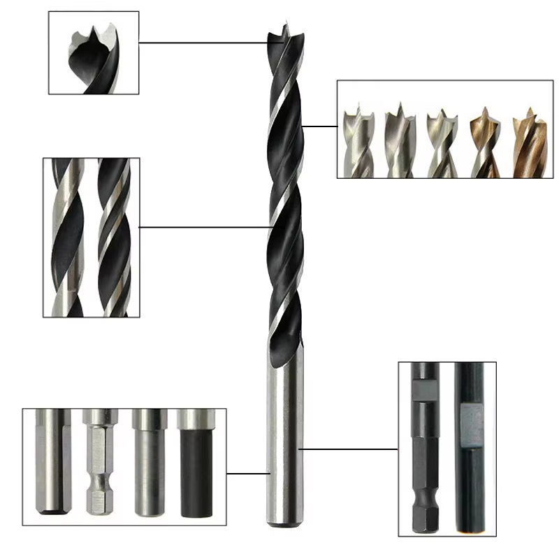 Brad Point Wood Drill Bit Set Assorted Sizes 1/16 to 1/2 Inch For Precision Wood Drilling Woodworking Tools