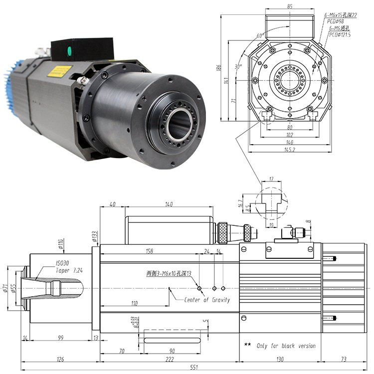 Automatic Tool Change Spindle 9KW 220V 380V ATC Air-Cooled ISO30 Tool Post Spindle Motor For Woodworking Engraving Machine