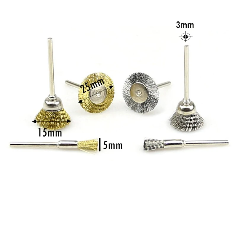 Mini Steel Wire Brush 3mm Shank Mounted Polishing Grinding Wheel for Deburring Clean