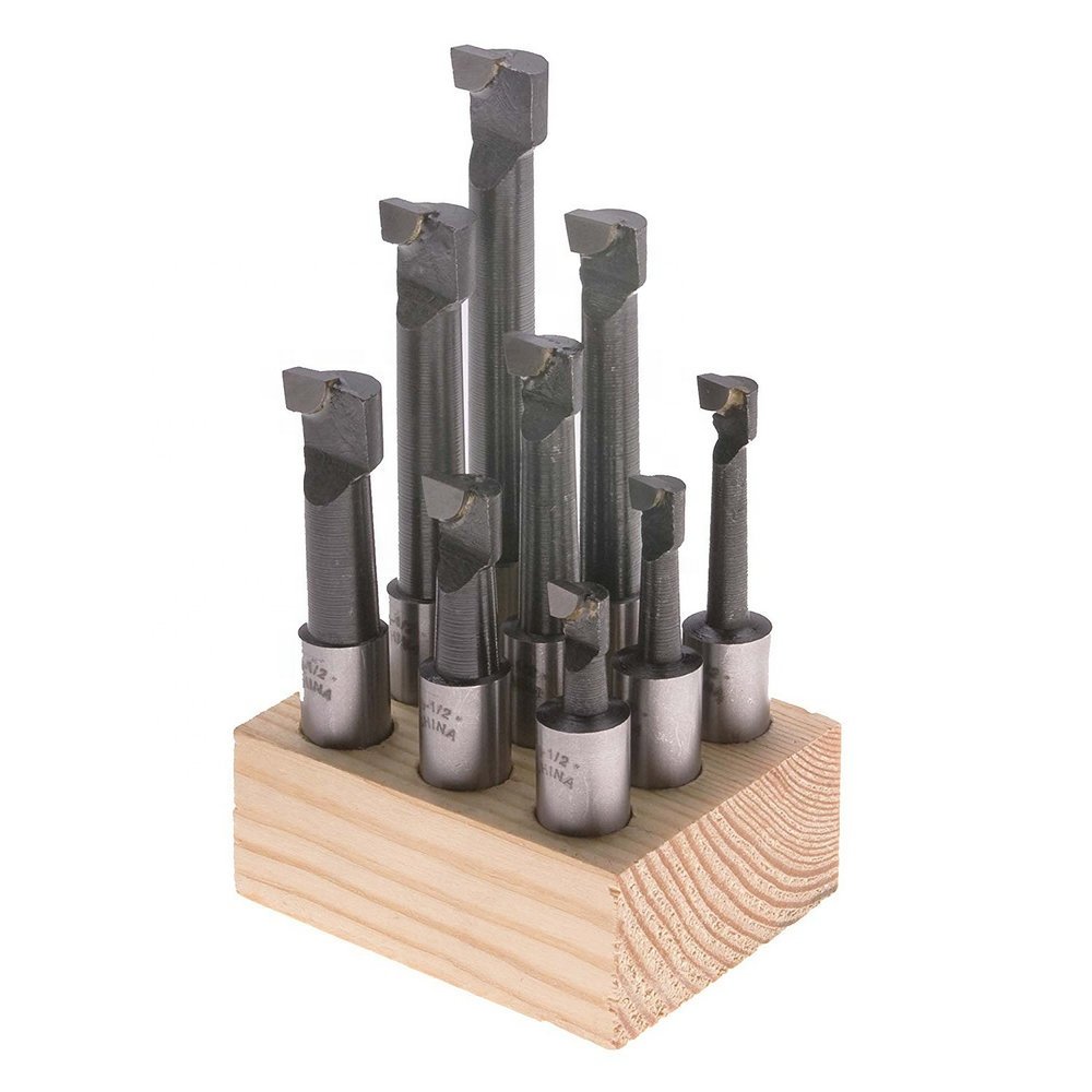 Carbide tipped boring bar set with wooden stand