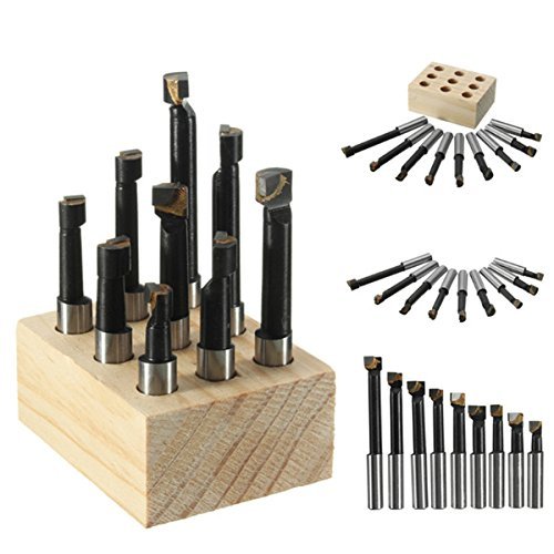 Carbide tipped boring bar set with wooden stand