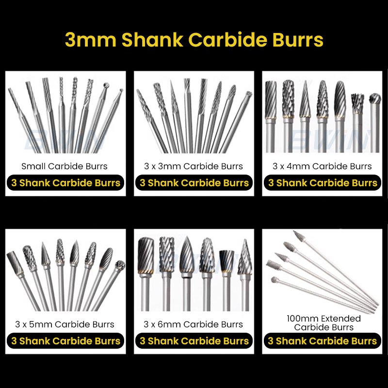 BWiN 3mm wood carving rotary burr metal deburring polishing tools tungsten carbide burr for metal