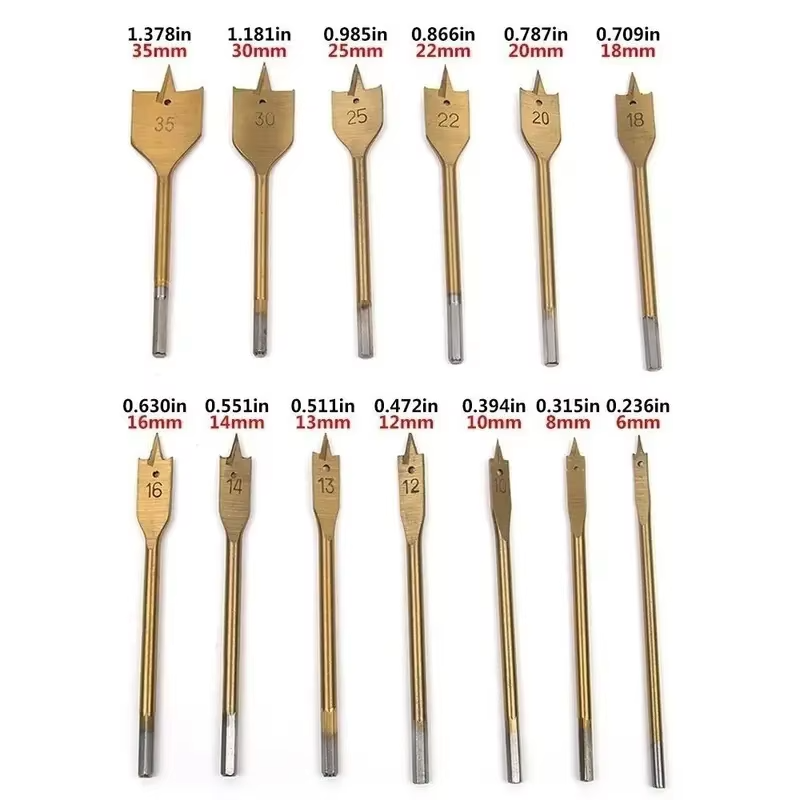 13 Piece Spade Drill Bit Set Flat BitQuick Change Shank Titanium Coated Woodworking Bits for Wood Hole Cutting