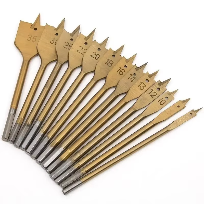 13 Piece Spade Drill Bit Set Flat BitQuick Change Shank Titanium Coated Woodworking Bits for Wood Hole Cutting