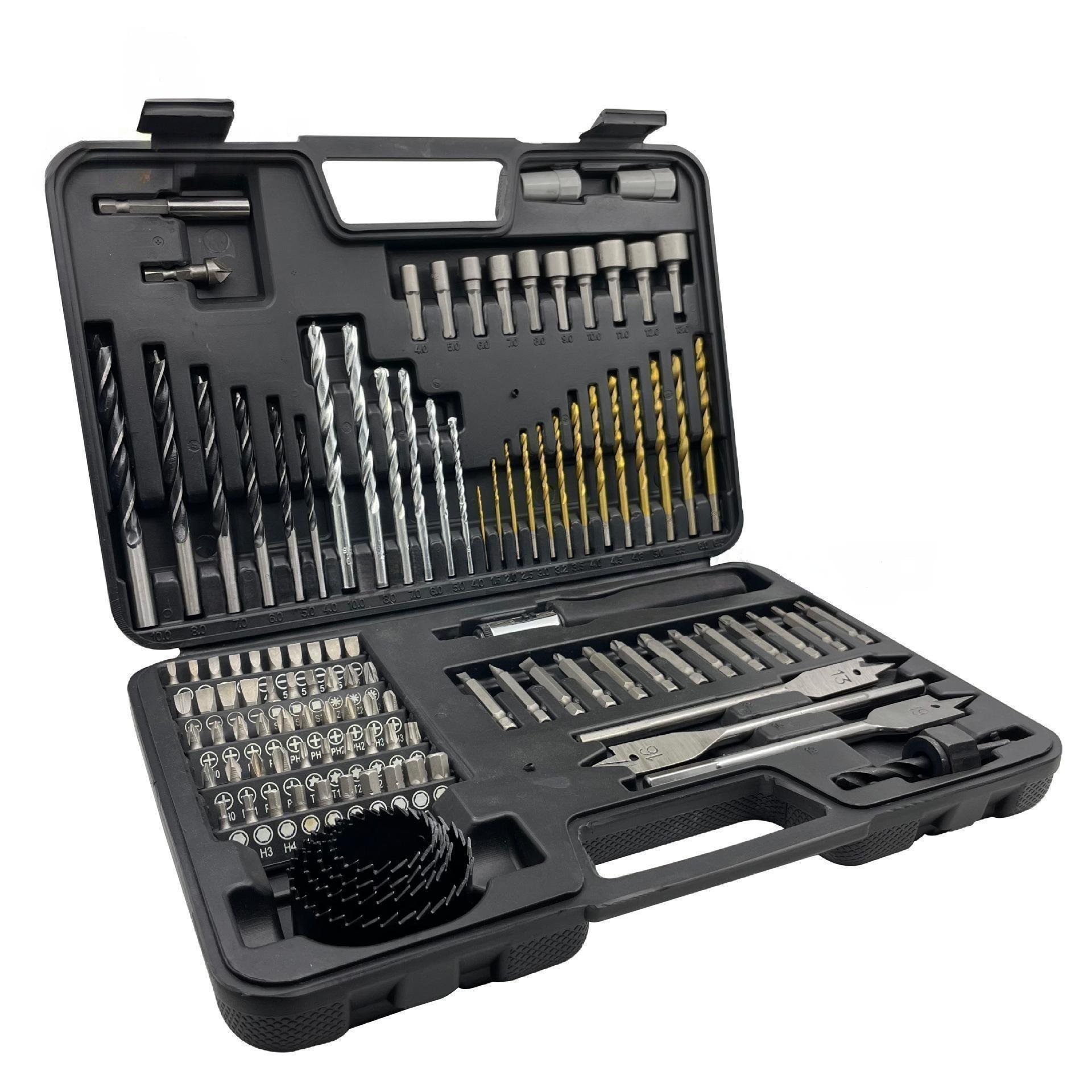 111pcs Titanium HSS Carbon Steel Drill Bit Set Complete Specifications Metal Wood Masonry Ratchet Screwdriver OEM Customizable