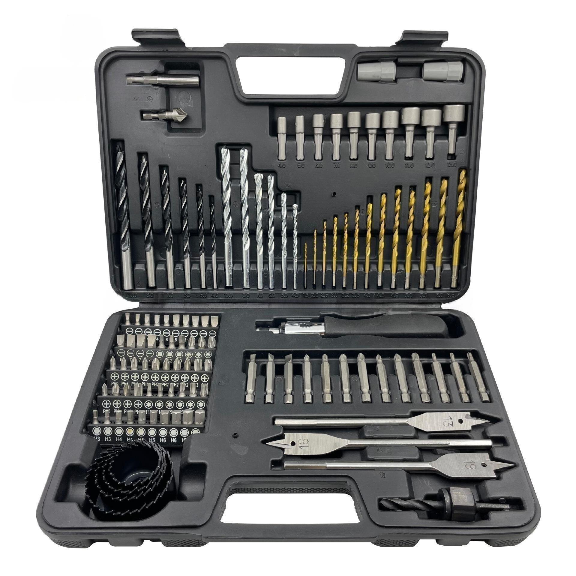 111pcs Titanium HSS Carbon Steel Drill Bit Set Complete Specifications Metal Wood Masonry Ratchet Screwdriver OEM Customizable