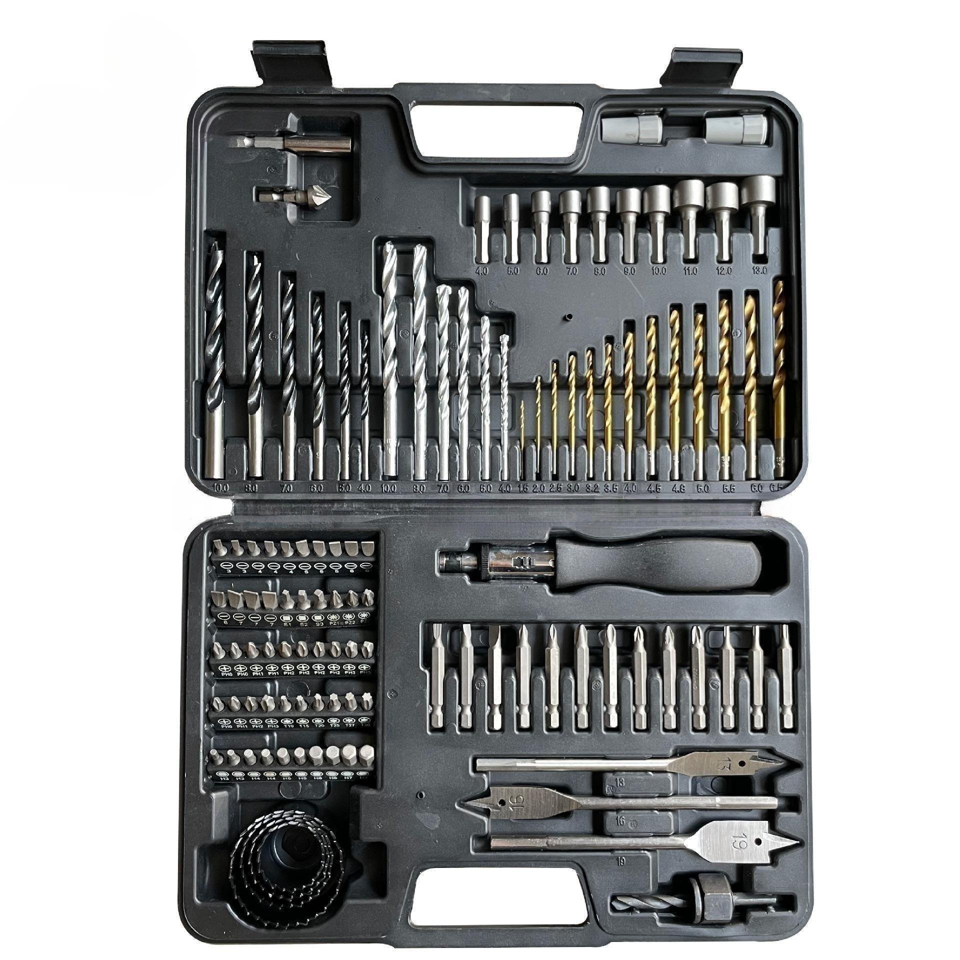 111pcs Titanium HSS Carbon Steel Drill Bit Set Complete Specifications Metal Wood Masonry Ratchet Screwdriver OEM Customizable