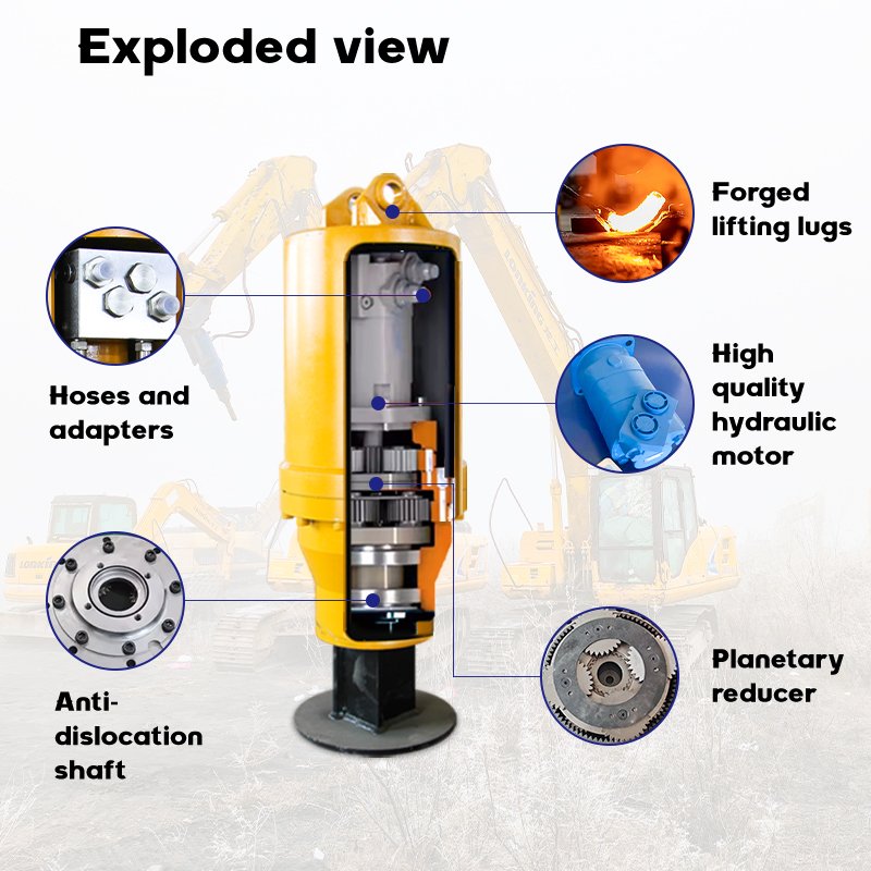 Hydraulic earth auger drill digger concrete helical pile driver screw pile ground drill excavators