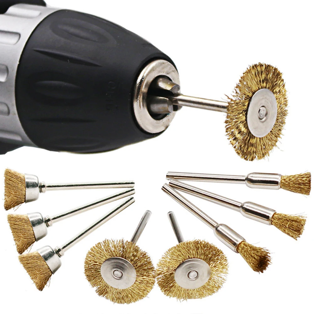 Mini Copper Wire Brush 3mm Shank Mounted Polishing Grinding Wheel for Deburring Clean