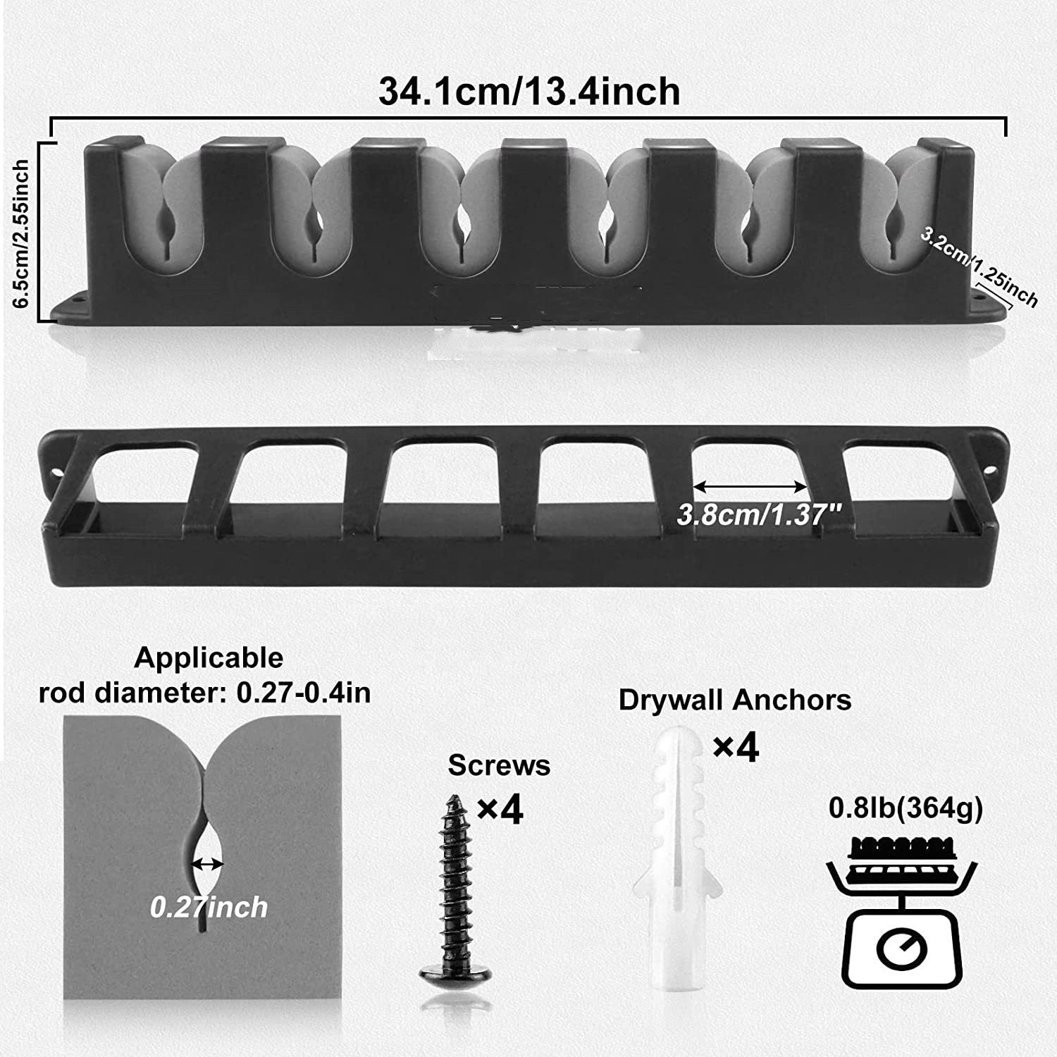 Fishing Rod Display Rack 2 pairs Wall Mount or ceiling Black Vertical or Horizontal 6 Rods Fishing Rod Holder