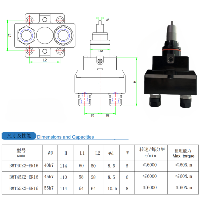 Stdier BMT40/45/55 one tow two live tool holders CNC Lathe Machine Tools Accessories Live Holder Collet Boring Tool Applications