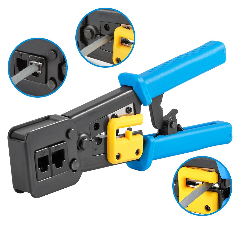 RJ11 RJ45 pass through Connector Crimping Plier UTP STP Lan Cable Computer Network Tool