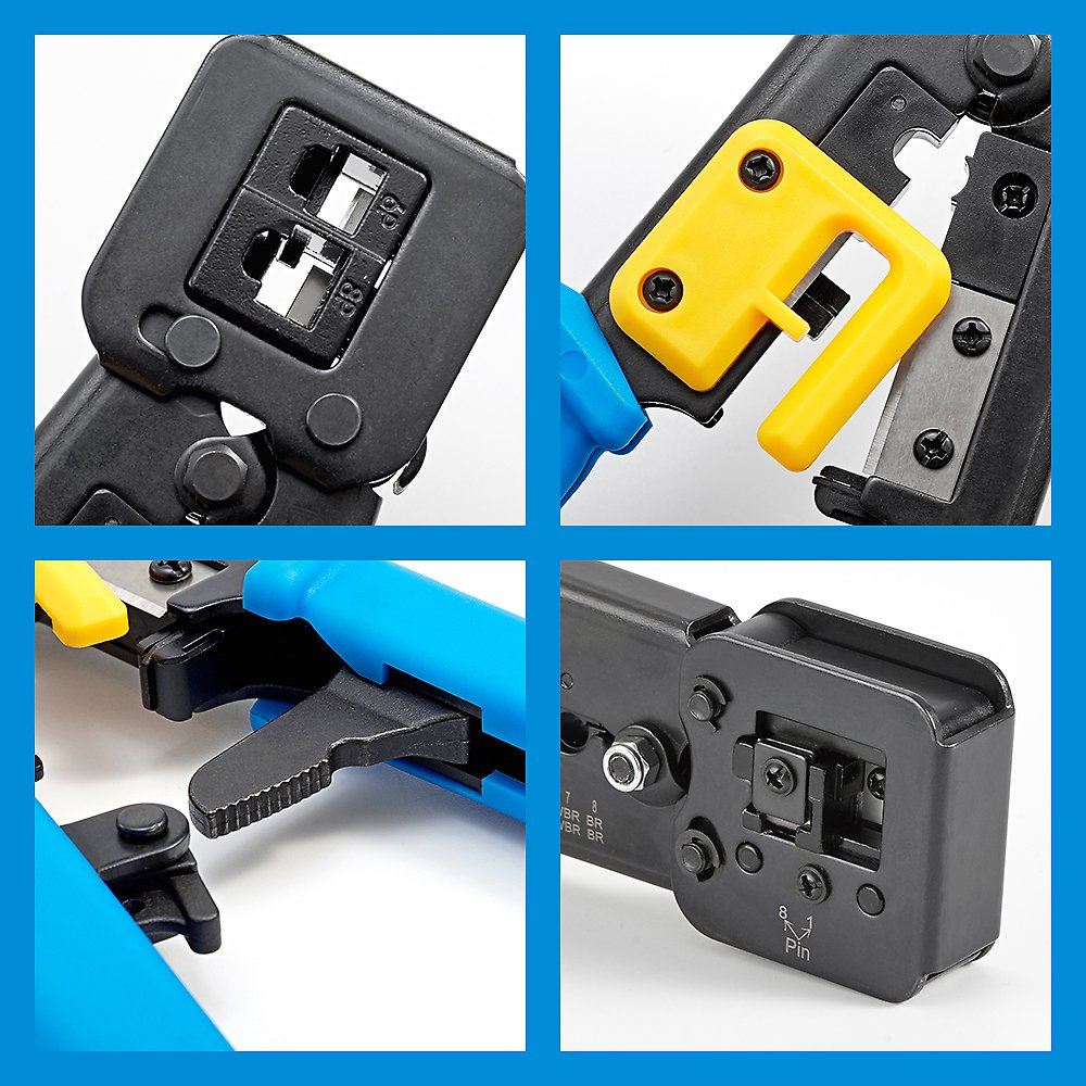 RJ11 RJ45 pass through Connector Crimping Plier UTP STP Lan Cable Computer Network Tool