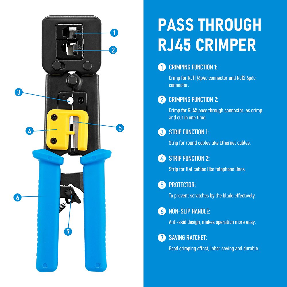 RJ11 RJ45 pass through Connector Crimping Plier UTP STP Lan Cable Computer Network Tool