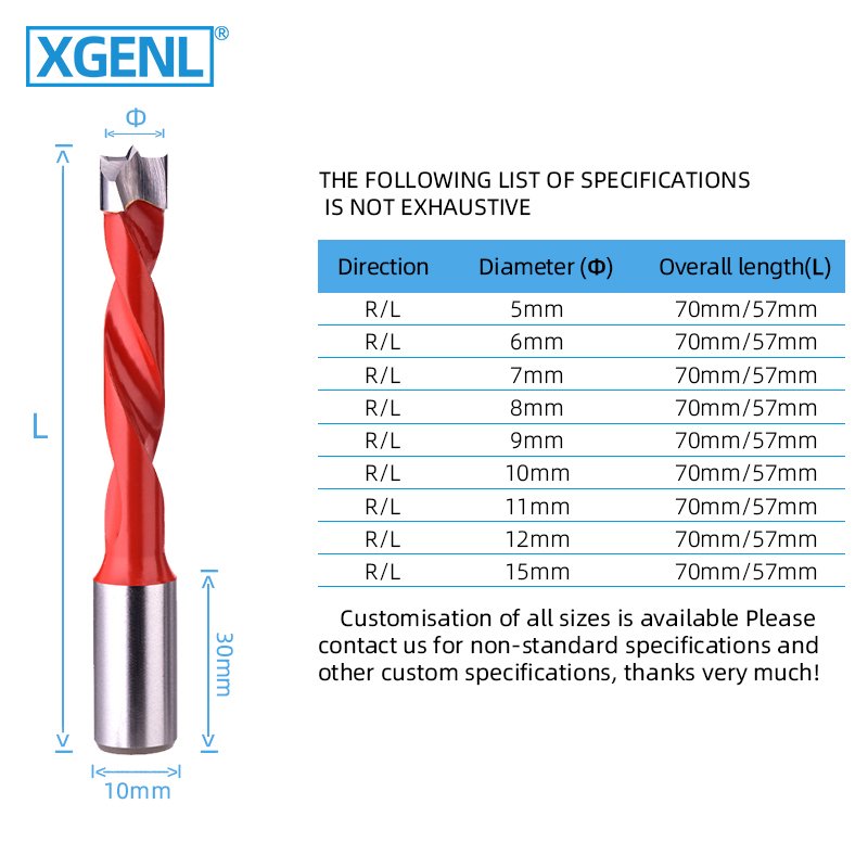 XGENL CNC Carbide Tipped Woodworking Tools Brad Point Boring Nail Spiral Drill Bits for Wood Drilling 5mm-15mm