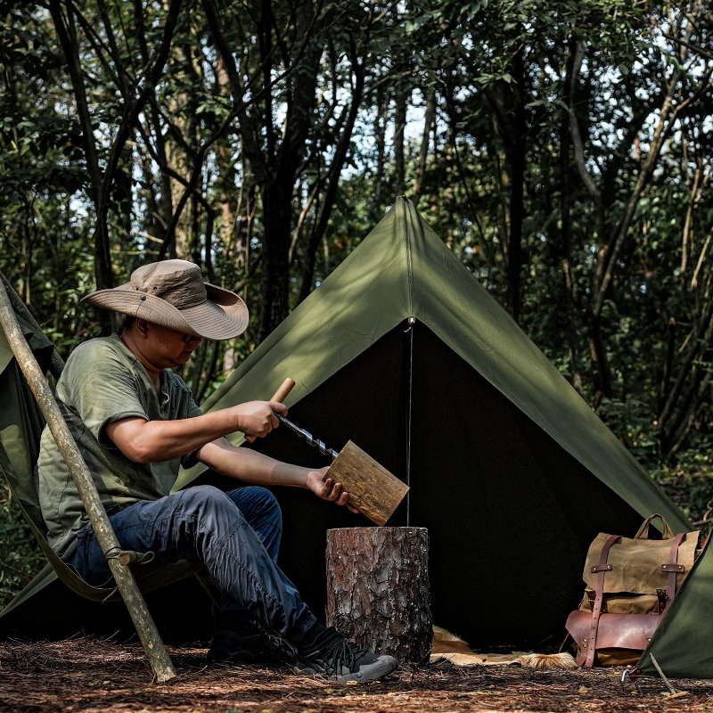 Bushcraft Carbon Steel Manual Outdoor Survival Tool Wooden Drill Head Boring Manual Drilling Tool