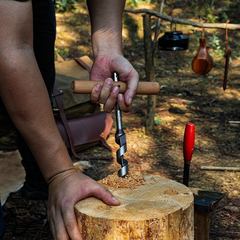 Bushcraft Carbon Steel Manual Outdoor Survival Tool Wooden Drill Head Boring Manual Drilling Tool