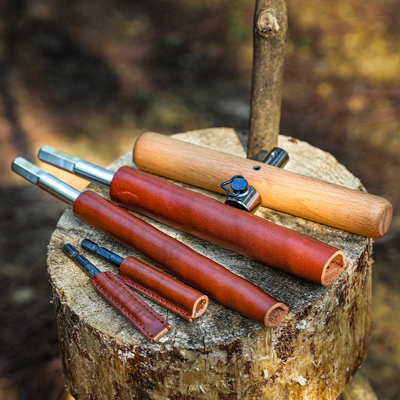 Bushcraft Carbon Steel Manual Outdoor Survival Tool Wooden Drill Head Boring Manual Drilling Tool