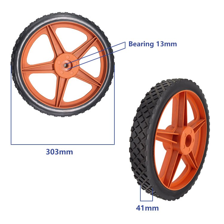 Inch Plastic Spoked Wheel Bore Ball Bearing Black Rim Rubber Replacement Tire Wheel for Hand Trucks, Push Mowers, Carts