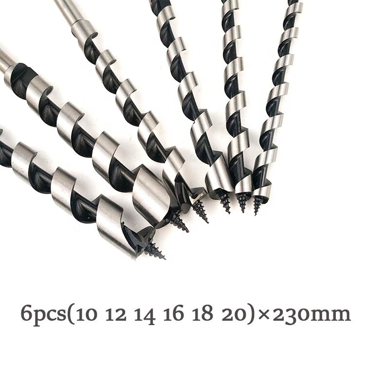 Wood-boring Auger Drill Bits High Speed Steel with Wooden Box Package 6pcs Drilling Deep Holes for Wood Hex Handle