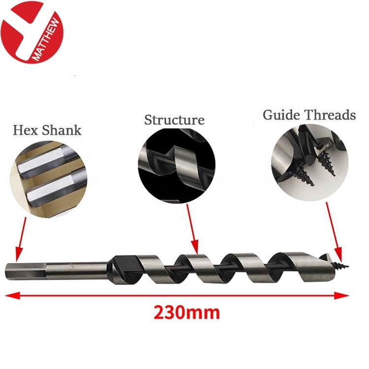 Wood-boring Auger Drill Bits High Speed Steel with Wooden Box Package 6pcs Drilling Deep Holes for Wood Hex Handle
