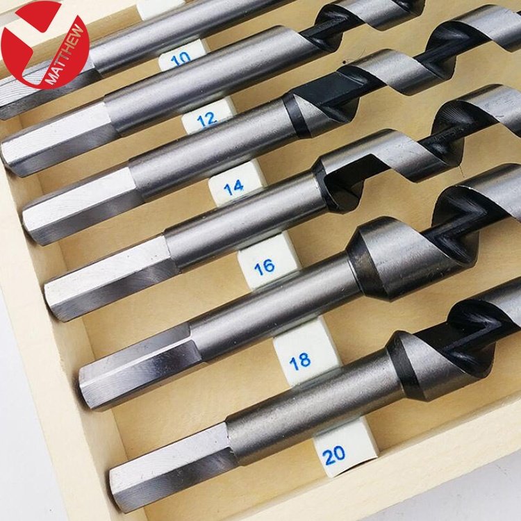 Wood-boring Auger Drill Bits High Speed Steel with Wooden Box Package 6pcs Drilling Deep Holes for Wood Hex Handle