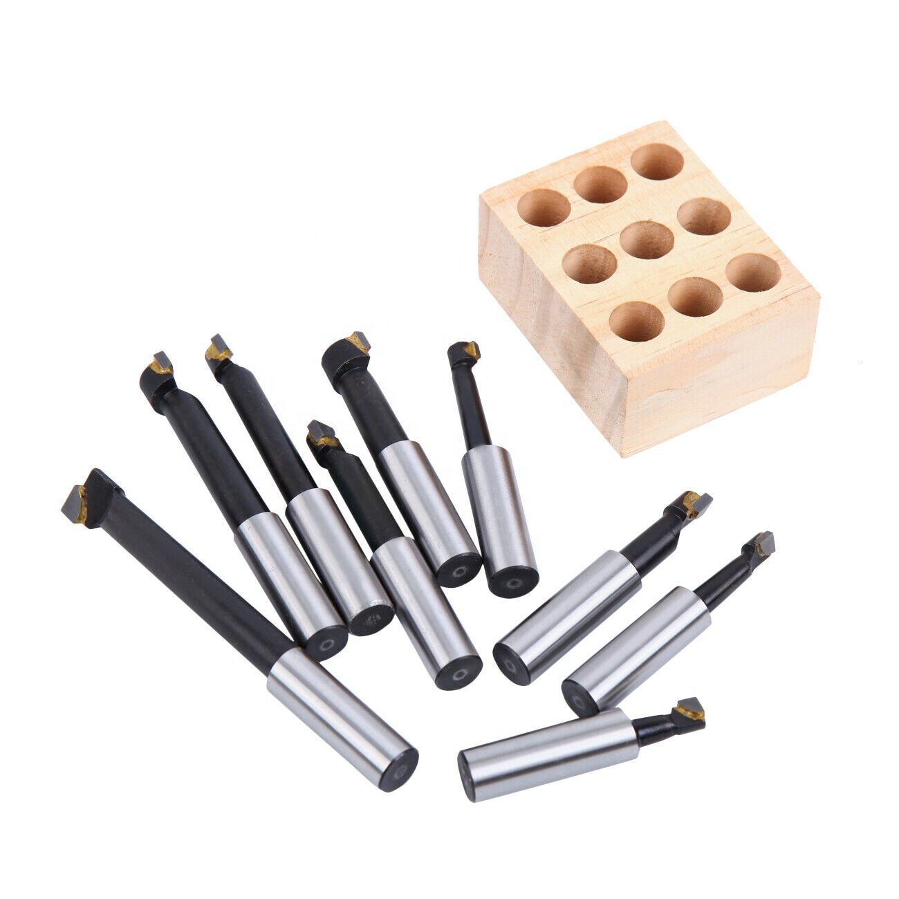 9 pcs inch and metric size Carbide tipped metric boring bar tool set wiht wooden stand