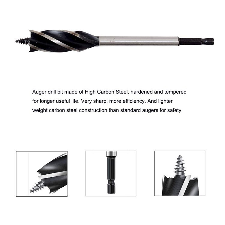 4 Flute Auger Drill Bit Wood Boring Brad Point Drill Bit for Woodworking