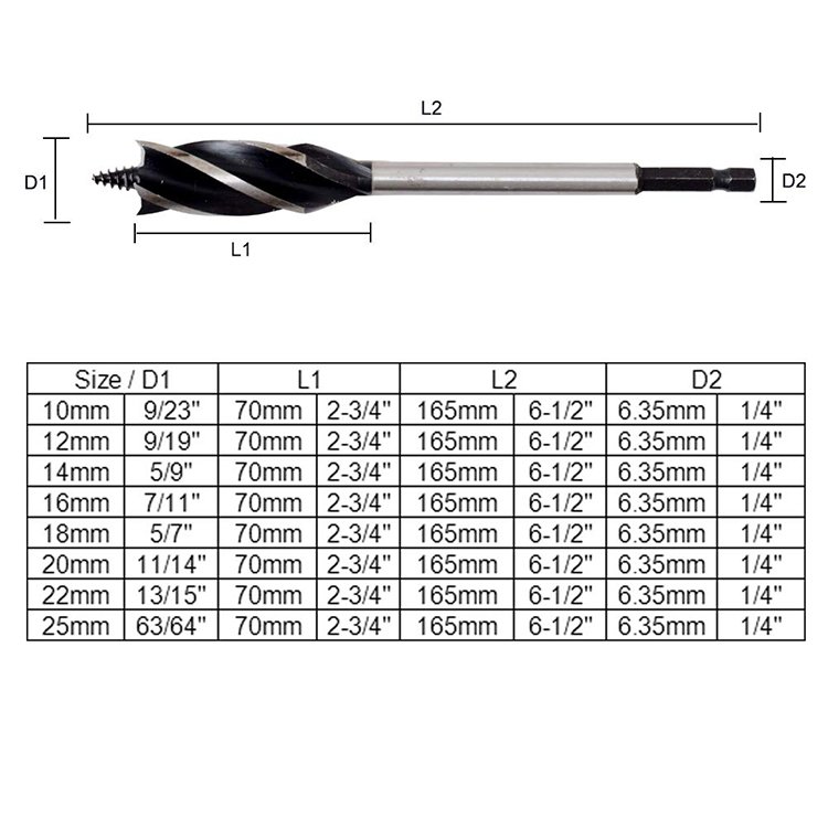 4 Flute Auger Drill Bit Wood Boring Brad Point Drill Bit for Woodworking