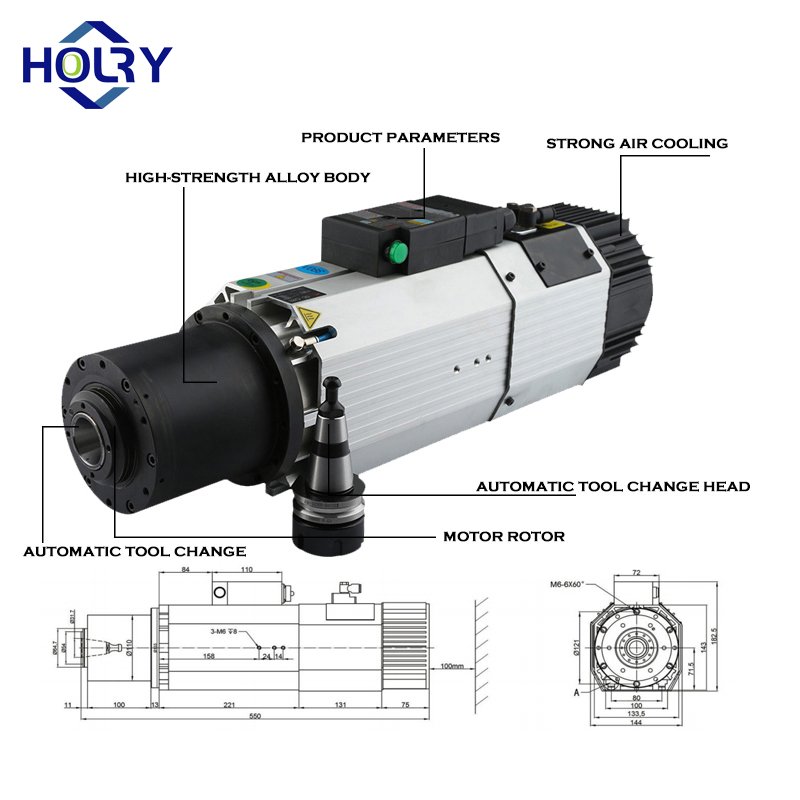 HOLRY 9kw Spindle Motor er32 Collet BT30 Air Cooling 9kw ATC Spindle Motor with Inverter VFD Tool Holder Clip Chuck Collet Kit